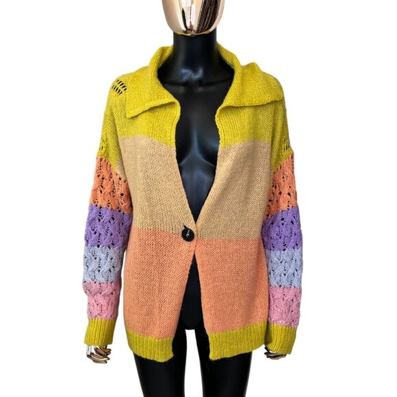 Storia Pastel Colorblock Knit Cardigan NWOT Size Small Single Button - Picture 1 of 8
